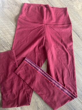 aerie Burgundy Leggings with Decorative Hem Trim